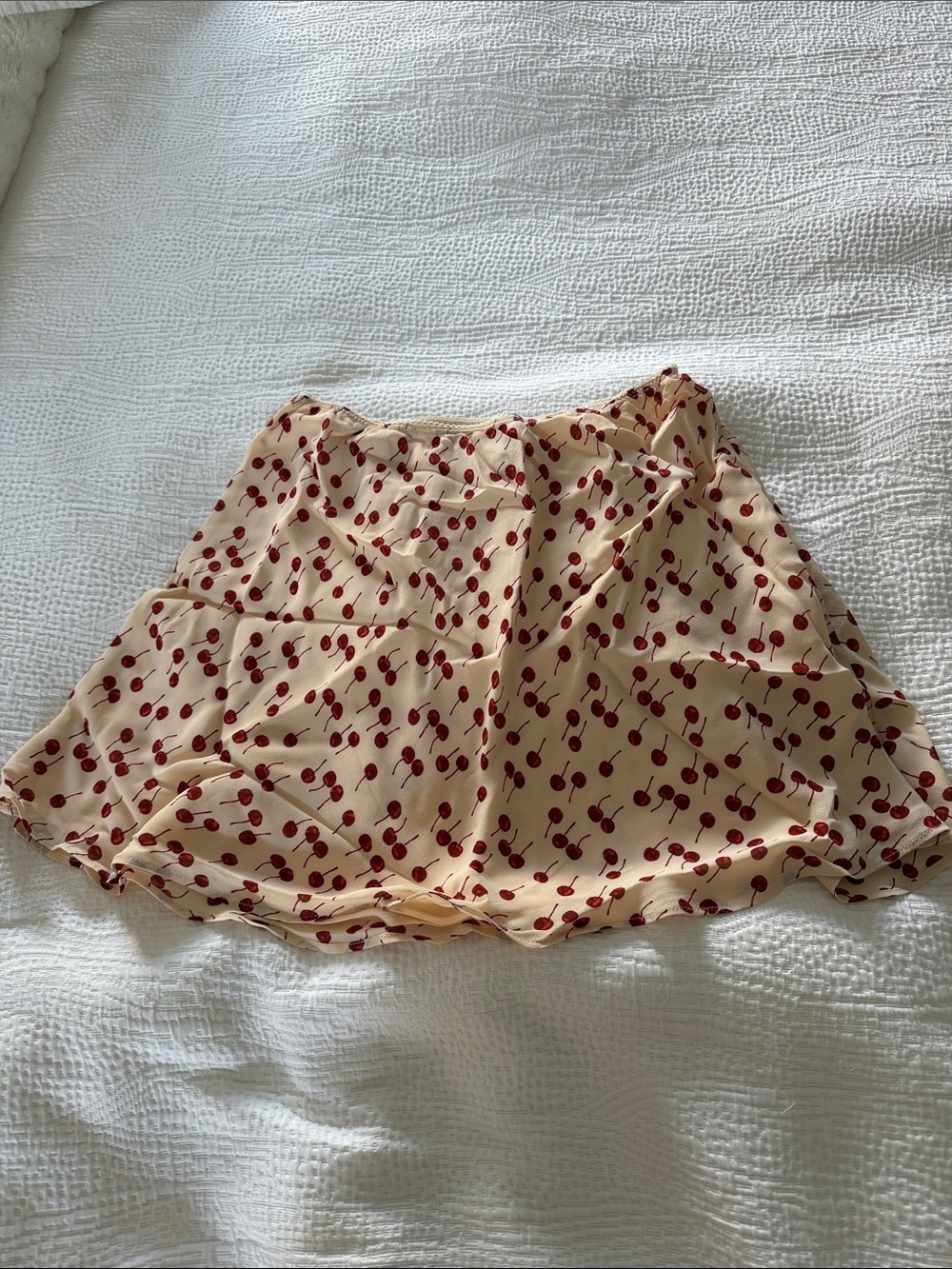 Reformation Cream Skirt with Red Cherry Print